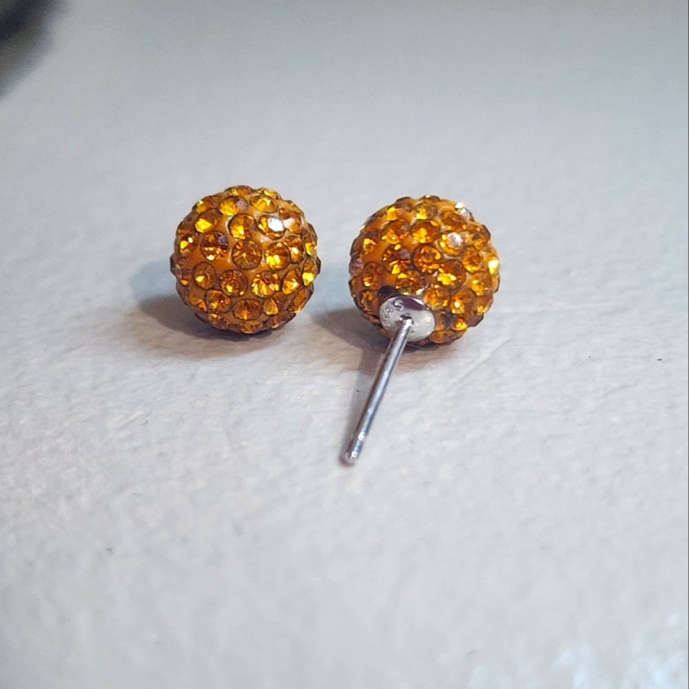 Golden Crystal Ball Earrings – 8mm